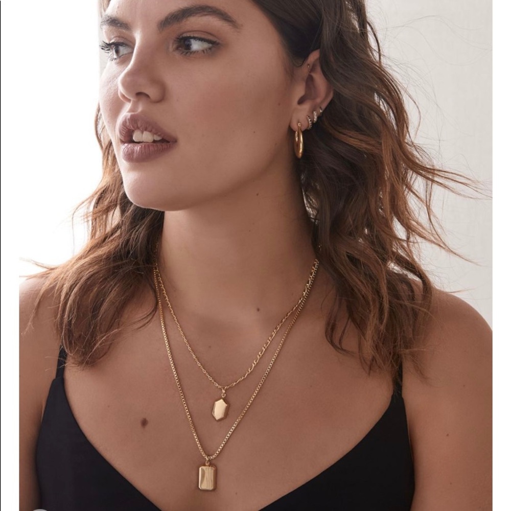 NWT 14k Gold plated double row pendant necklace